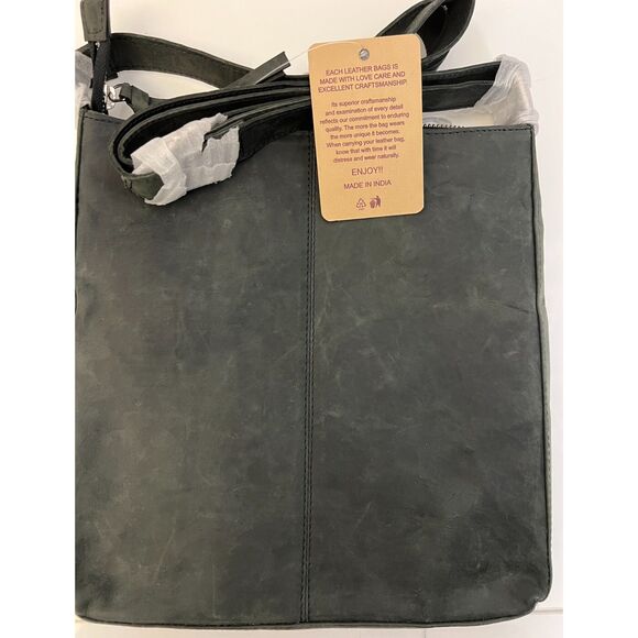 NWT Estalon charcoal gray distressed leather crossbody bag - Picture 3 of 8